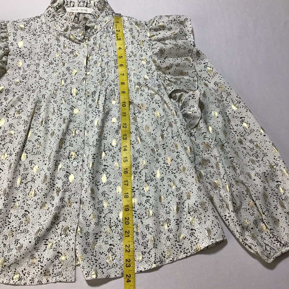 bishop + young Cream and Black Floral Print Long Sleeve Ruffle Blouse - Picture 8 of 9